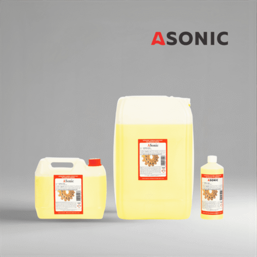 Detergjenti ASONIC AS-OXI në kanistera 1L, 5L dhe 25L për heqjen e ndryshkut dhe oksidimit. Heqësi ultrasonik i oksidimit ASONIC AS-OXI-1, koncentrat pastrimi 1L për heqje të sigurt të oksidit në bizhuteri dhe vegla. Heqësi ultrasonik i oksidimit ASONIC AS-OXI-5, solucion pastrimi 5L për metale, bizhuteri dhe vegla me shtresa oksidi.