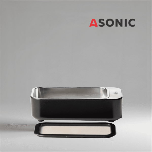 ASONIC HOME-450black banja ultrasonike kompakte, njësi efikase për pastrimin e bizhuterive, syzeve dhe orëve.