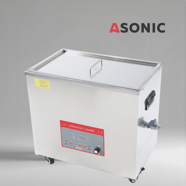 ASONIC-IND-400-1 Pastrues ultrasonik industrial ASONIC 40L me kapak prej çeliku inox, i dizajnuar për përdorim profesional.