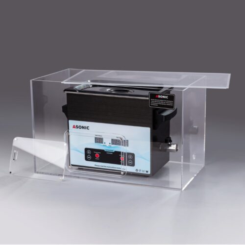 Pastrues ultrasonik ASONIC 5L në kuti të hapur të heshtur Kutia e heshtur e hapur tregon pastrues ultrasonik ASONIC 5L të dizajnuar për pastrim profesional më të qetë.