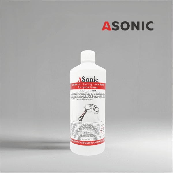 ASONIC AS-OPT-1 optical ultrasonic cleaning solution, 1L bottle for safe cleaning of lenses, glasses and optical devices.